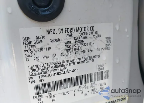 2010 Ford Expedition Limited from USA, damaged, VIN 1FMJU1K52AEB73011